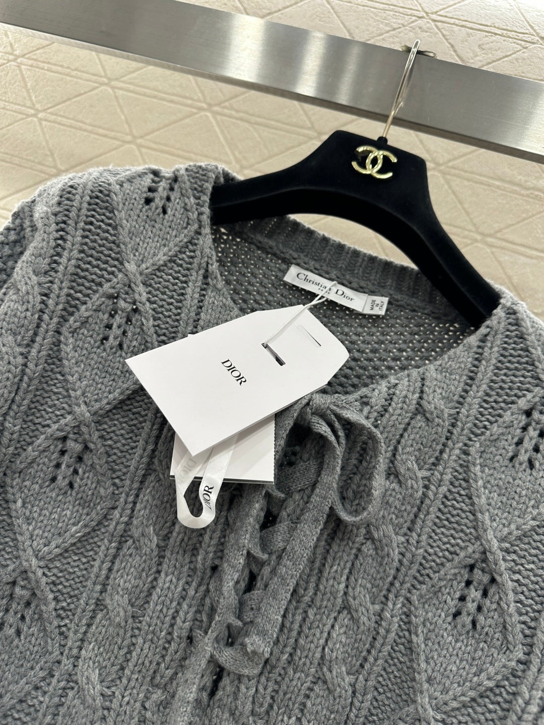 Crochet tie-up pullover sweater