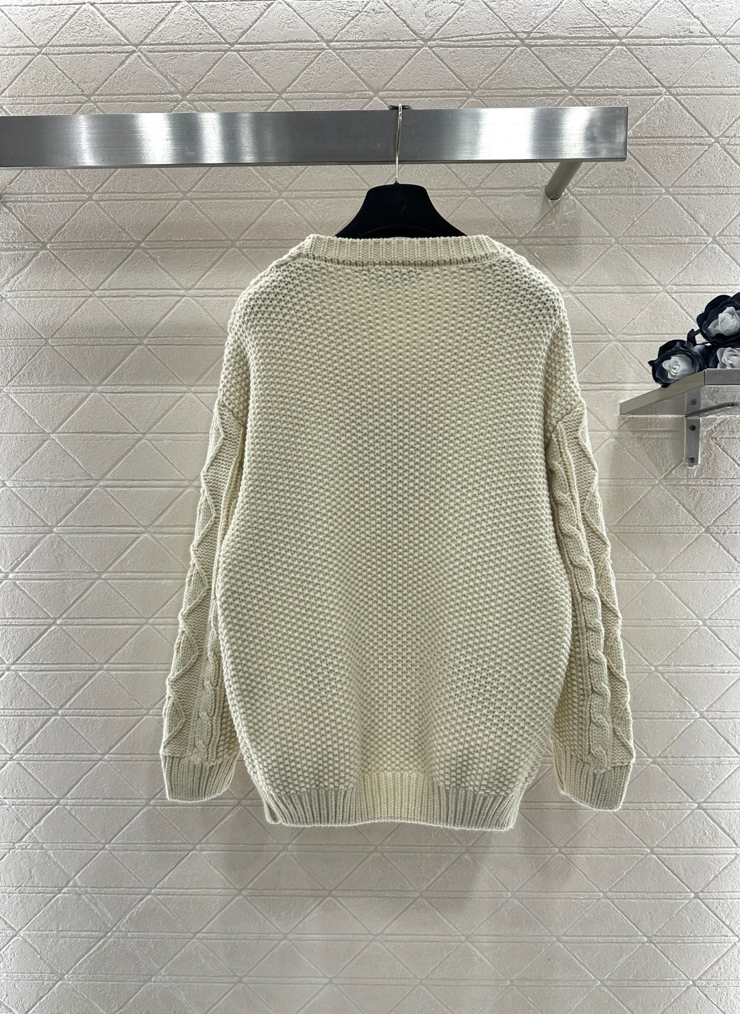 Crochet tie-up pullover sweater