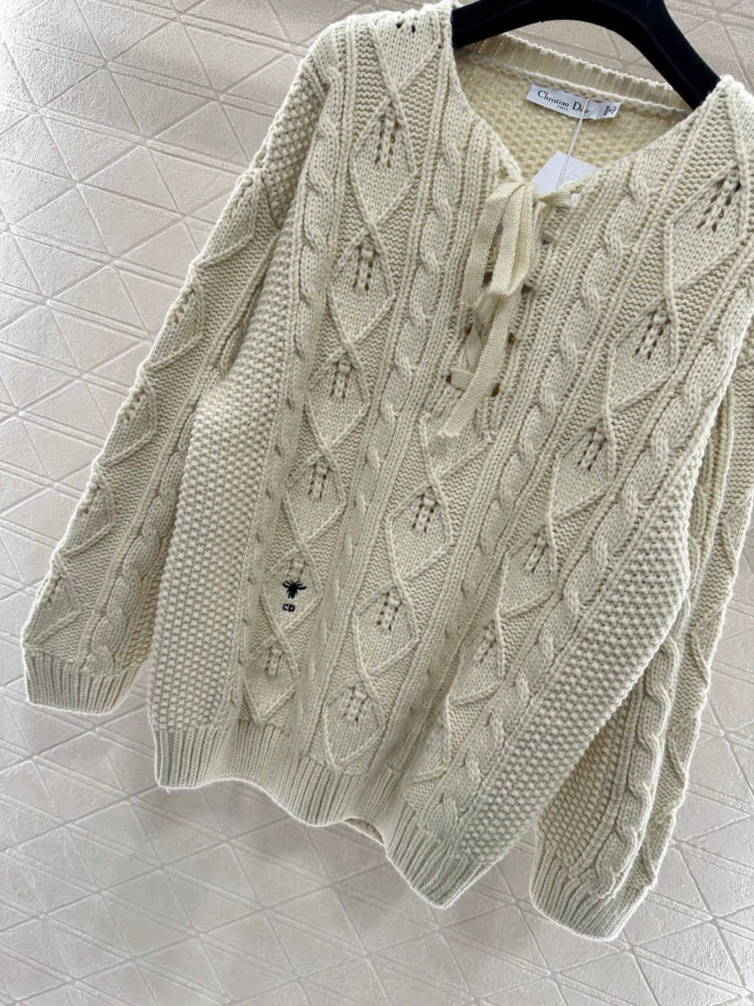 Crochet tie-up pullover sweater