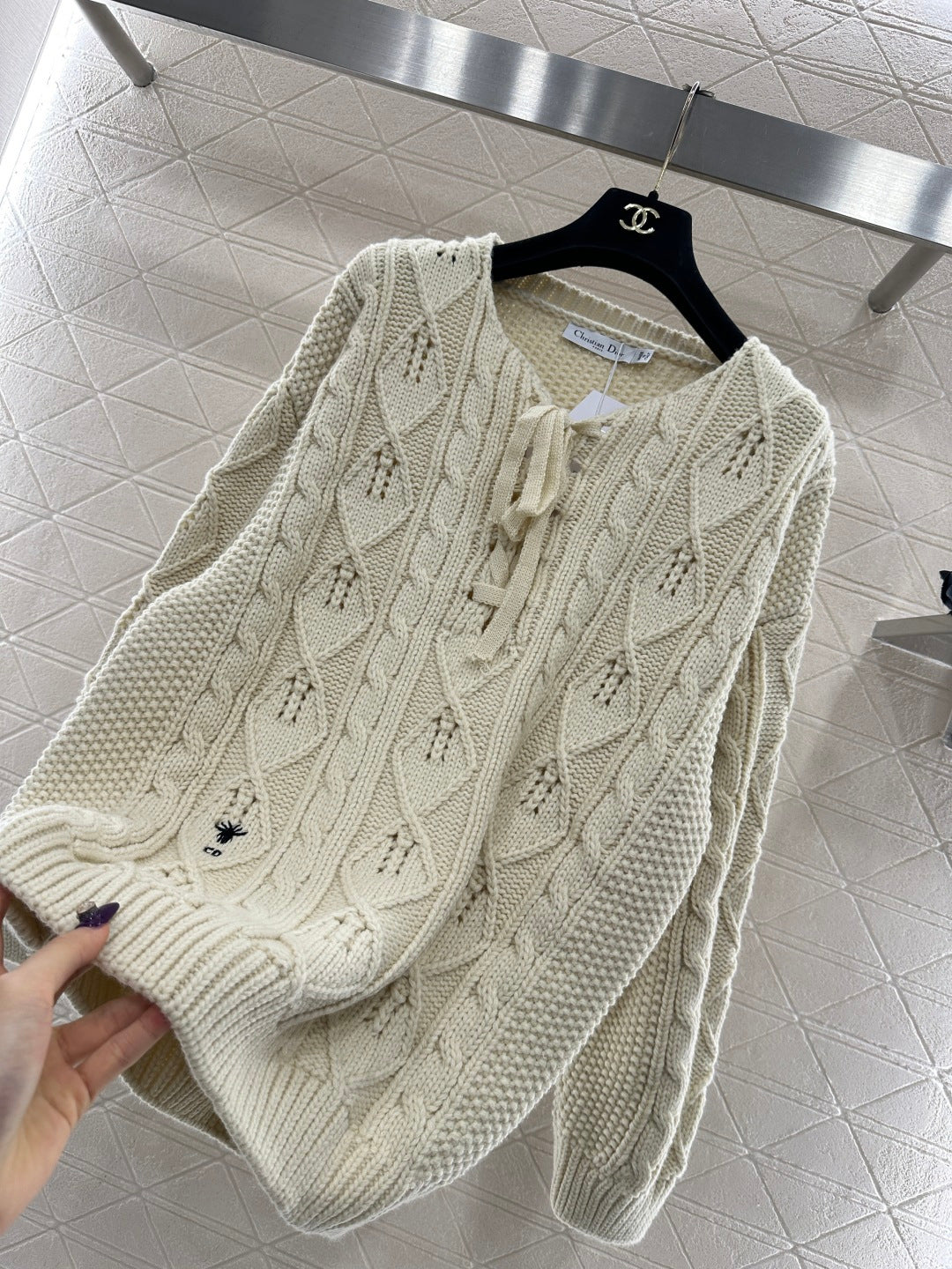 Crochet tie-up pullover sweater