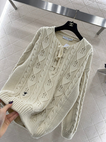 Crochet tie-up pullover sweater