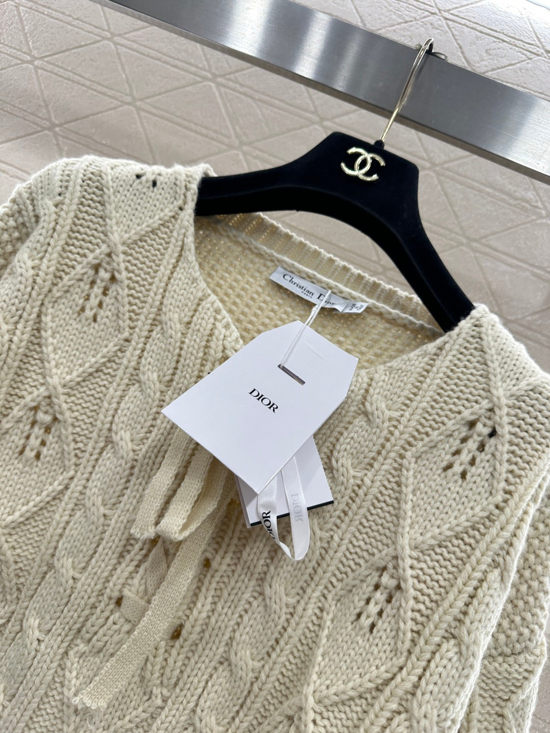 Crochet tie-up pullover sweater