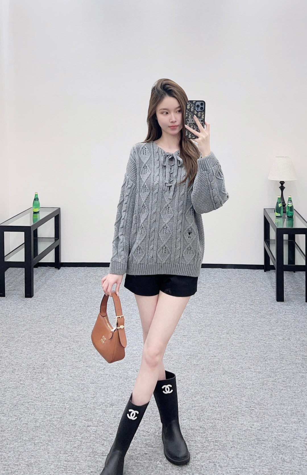 Crochet tie-up pullover sweater