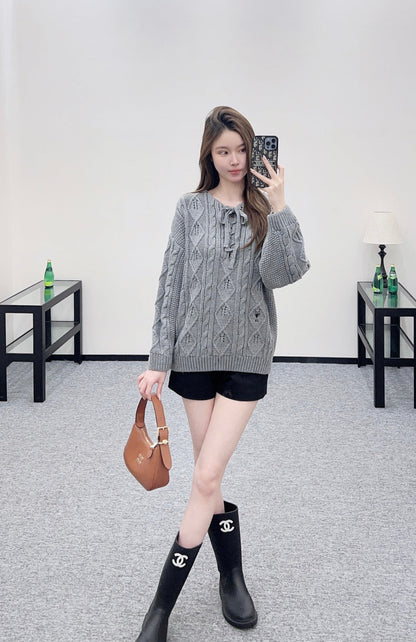 Crochet tie-up pullover sweater