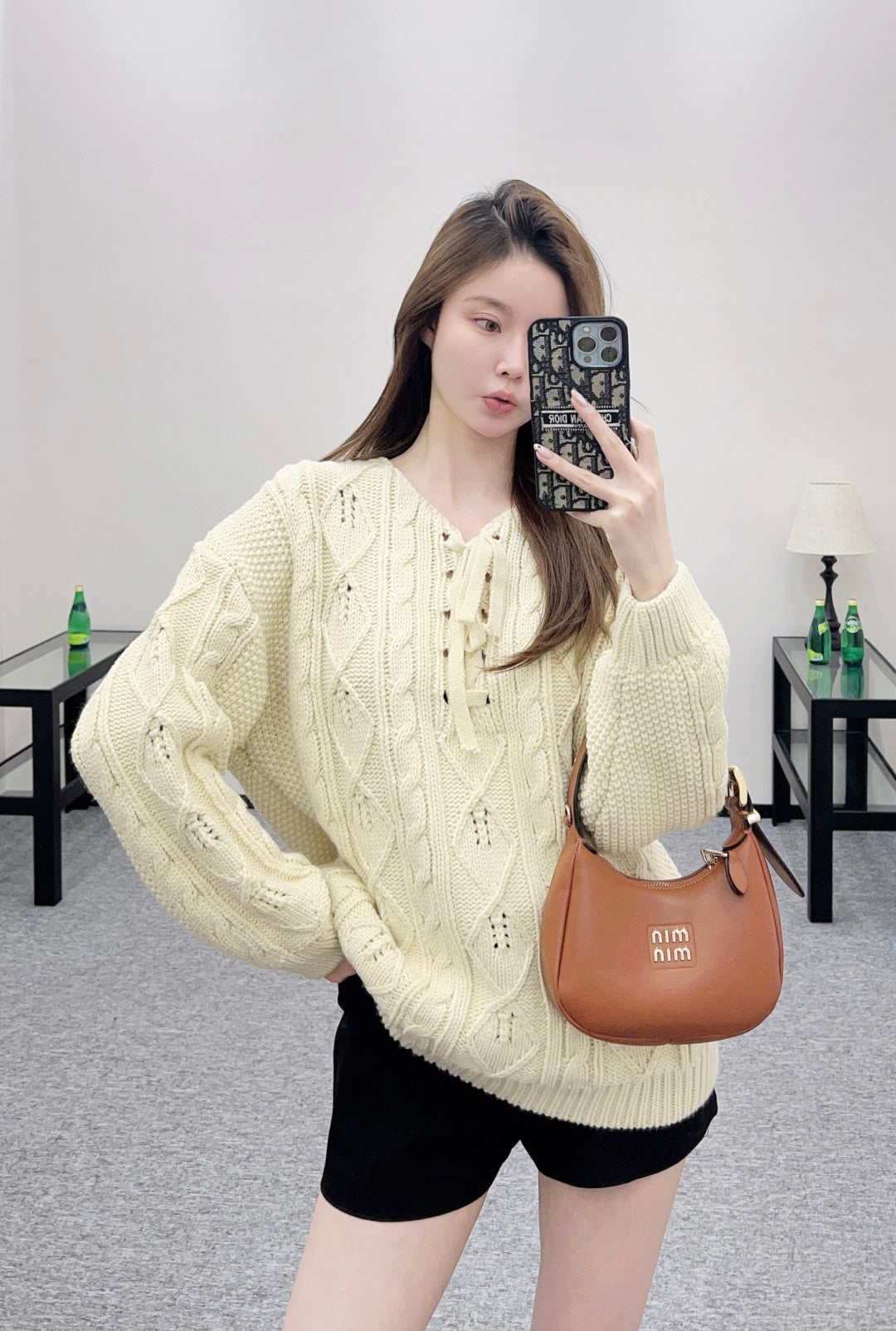 Crochet tie-up pullover sweater