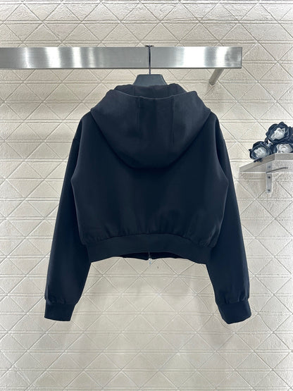 Hooded drawstring zipper jacket