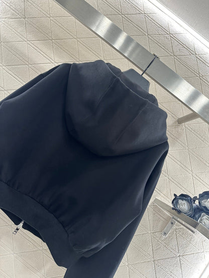 Hooded drawstring zipper jacket