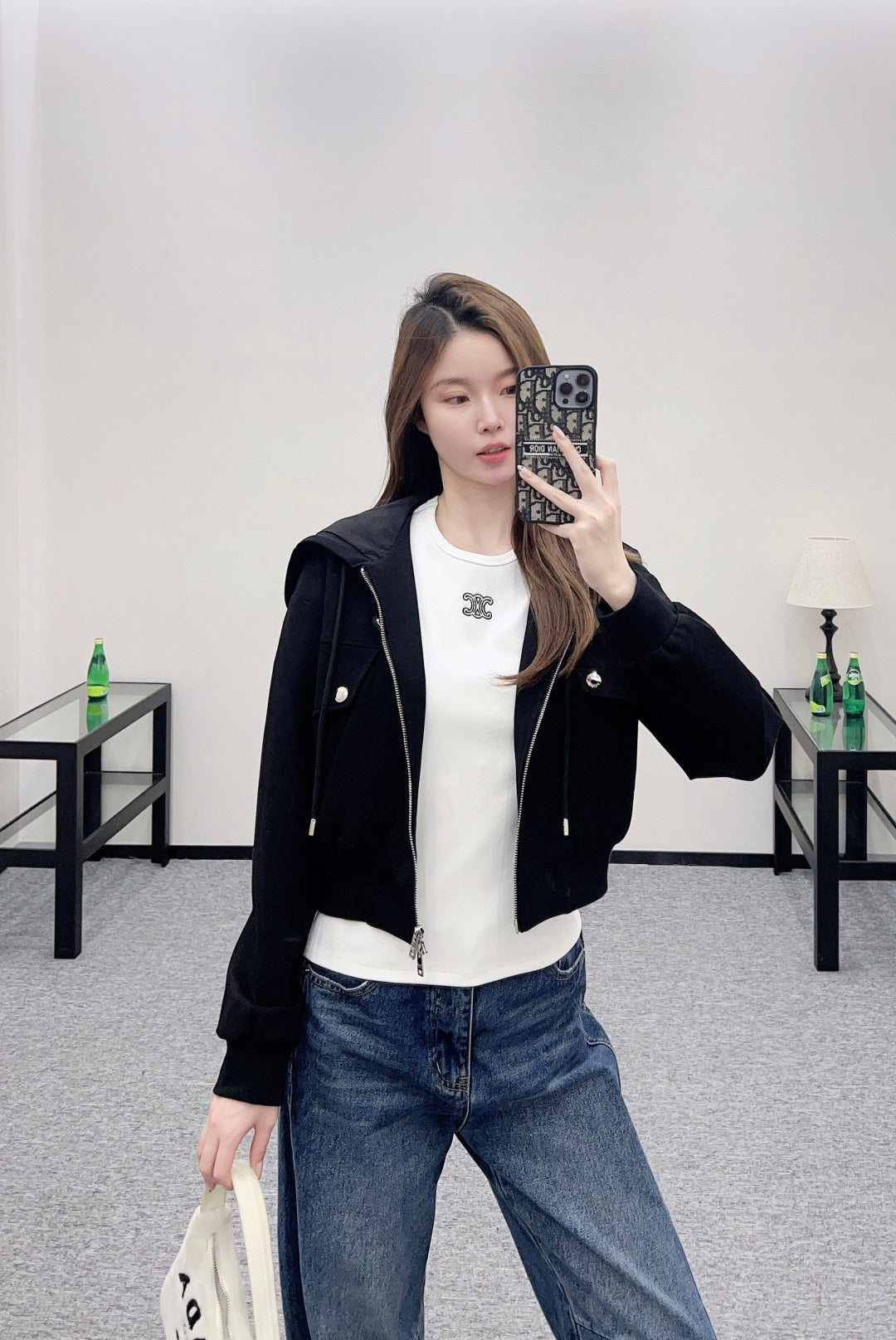 Hooded drawstring zipper jacket