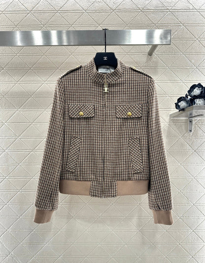 plaid stand-up collar jacket