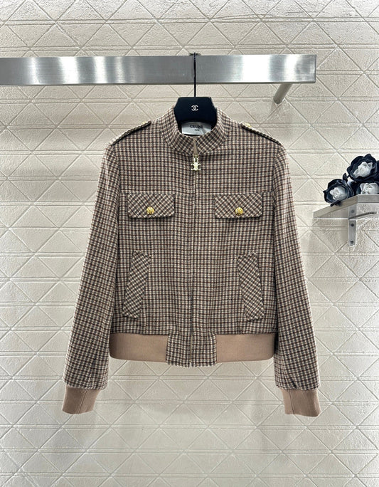 plaid stand-up collar jacket