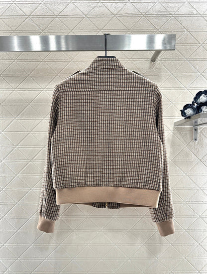 plaid stand-up collar jacket