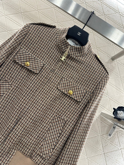 plaid stand-up collar jacket