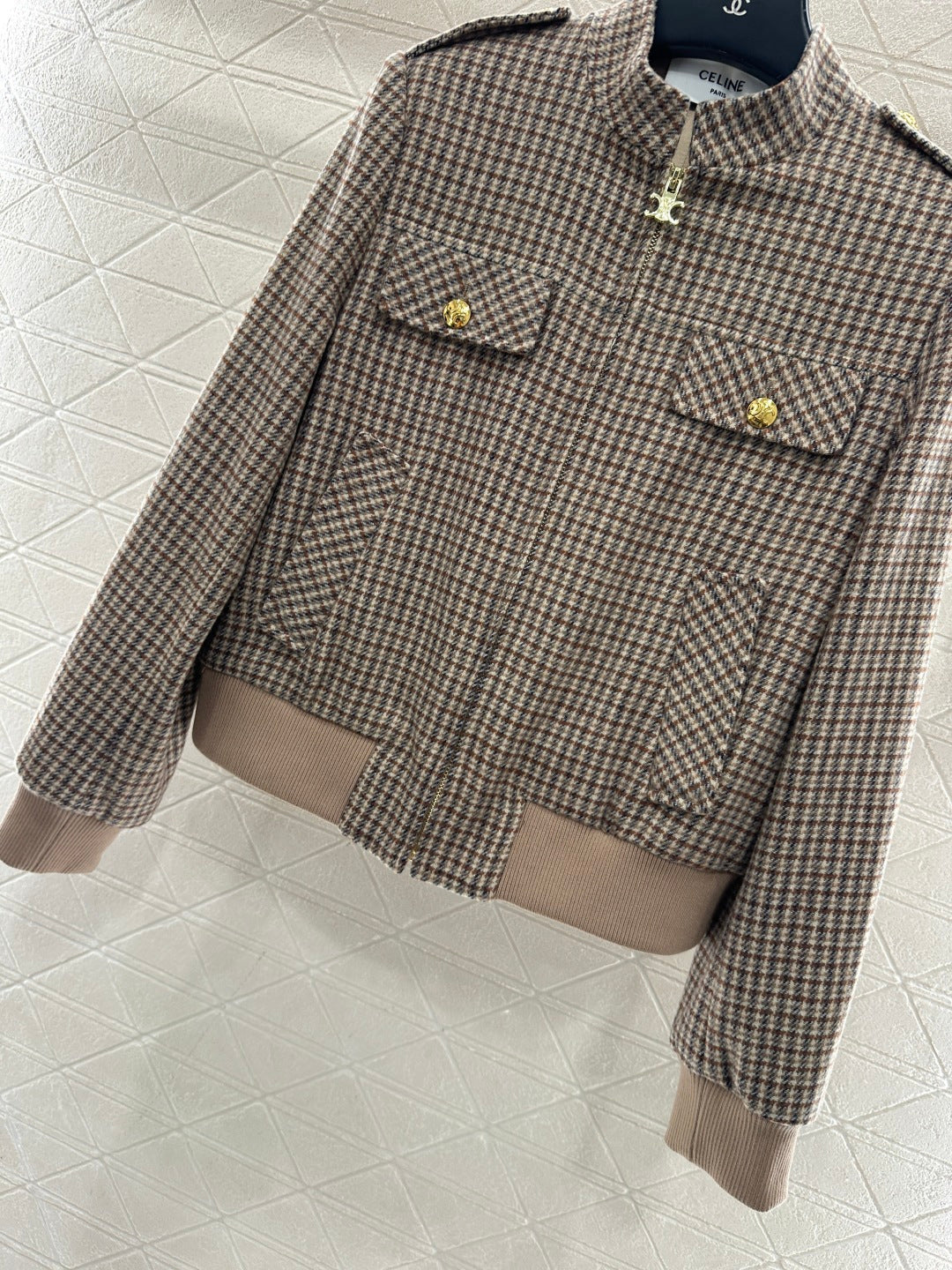 plaid stand-up collar jacket