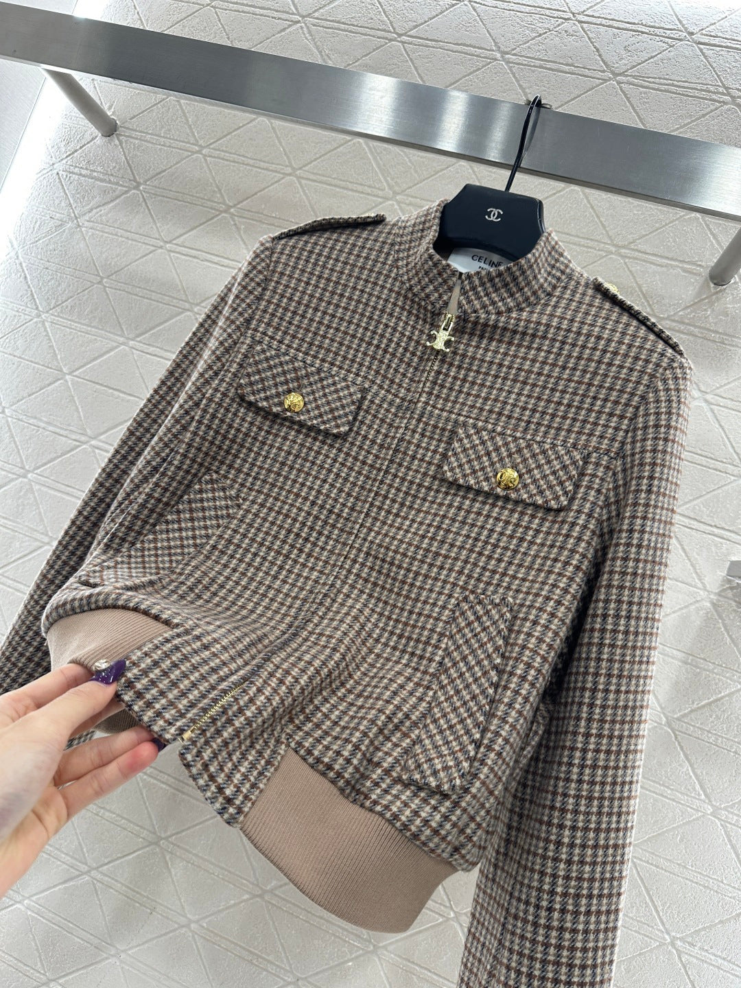 plaid stand-up collar jacket