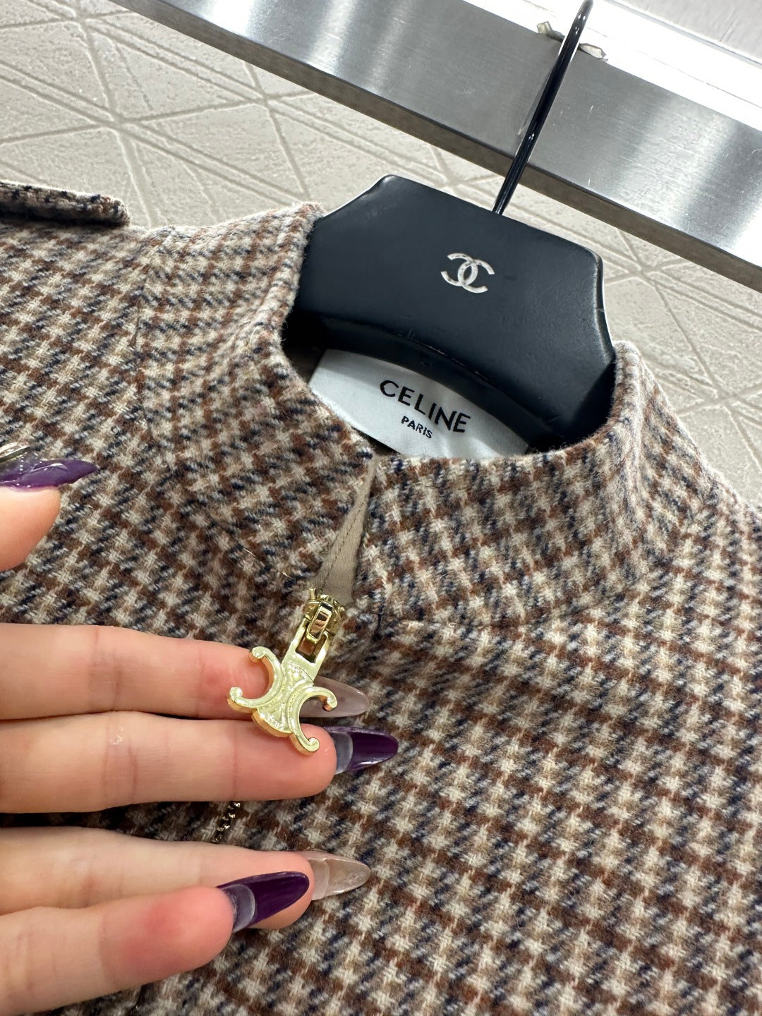 plaid stand-up collar jacket