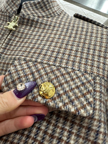 plaid stand-up collar jacket