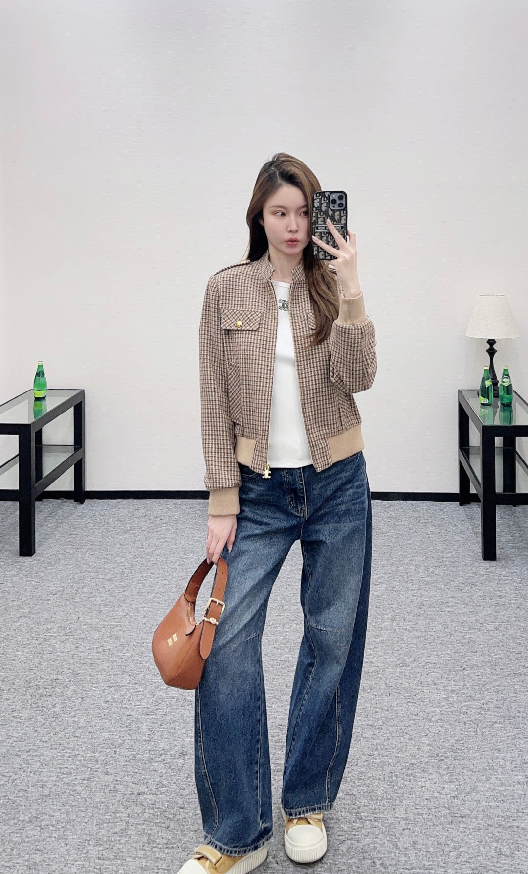 plaid stand-up collar jacket