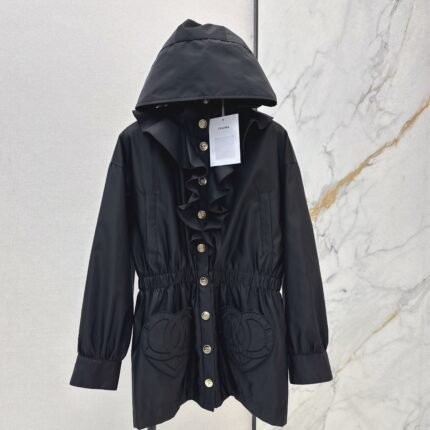 Lotus leaf lace hooded nylon jacket