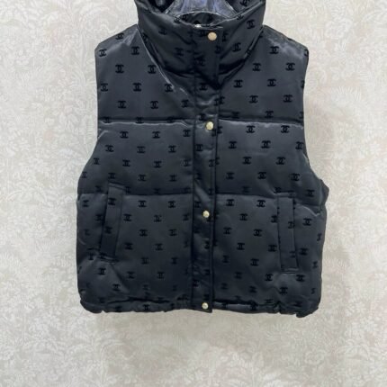 Stand-up collar flocked satin down vest